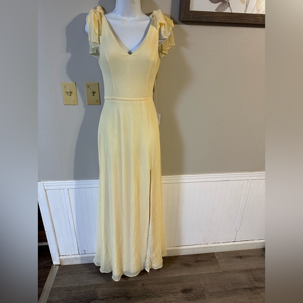Yellow V-Neck Sundress with Flutter Sleeves for Weddings